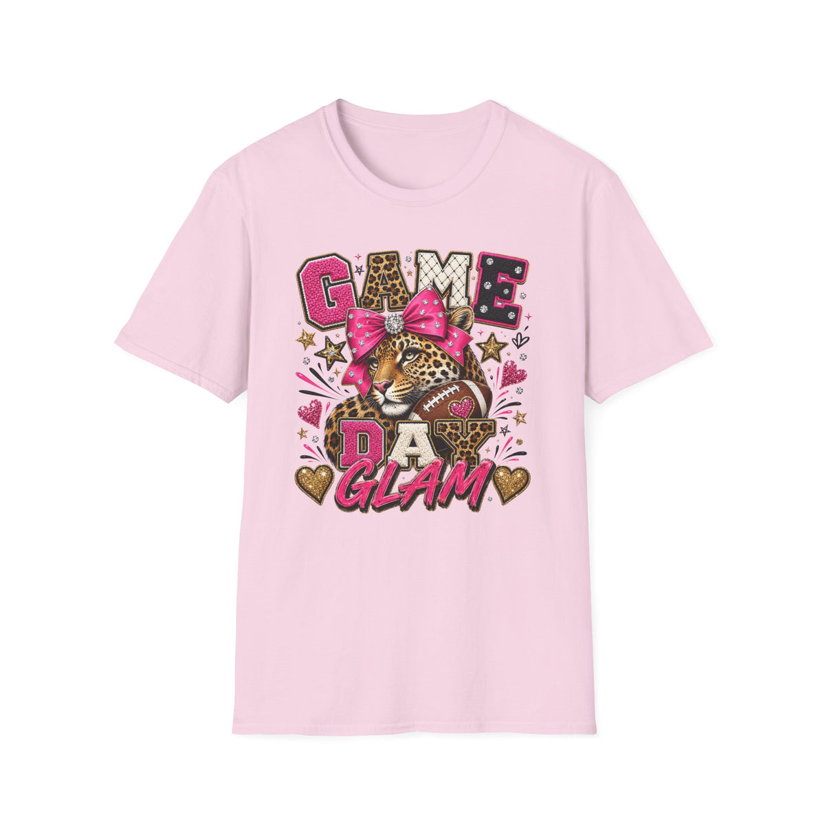 Game Day Glam T-Shirt — Leopard Football Design with Pink Bow