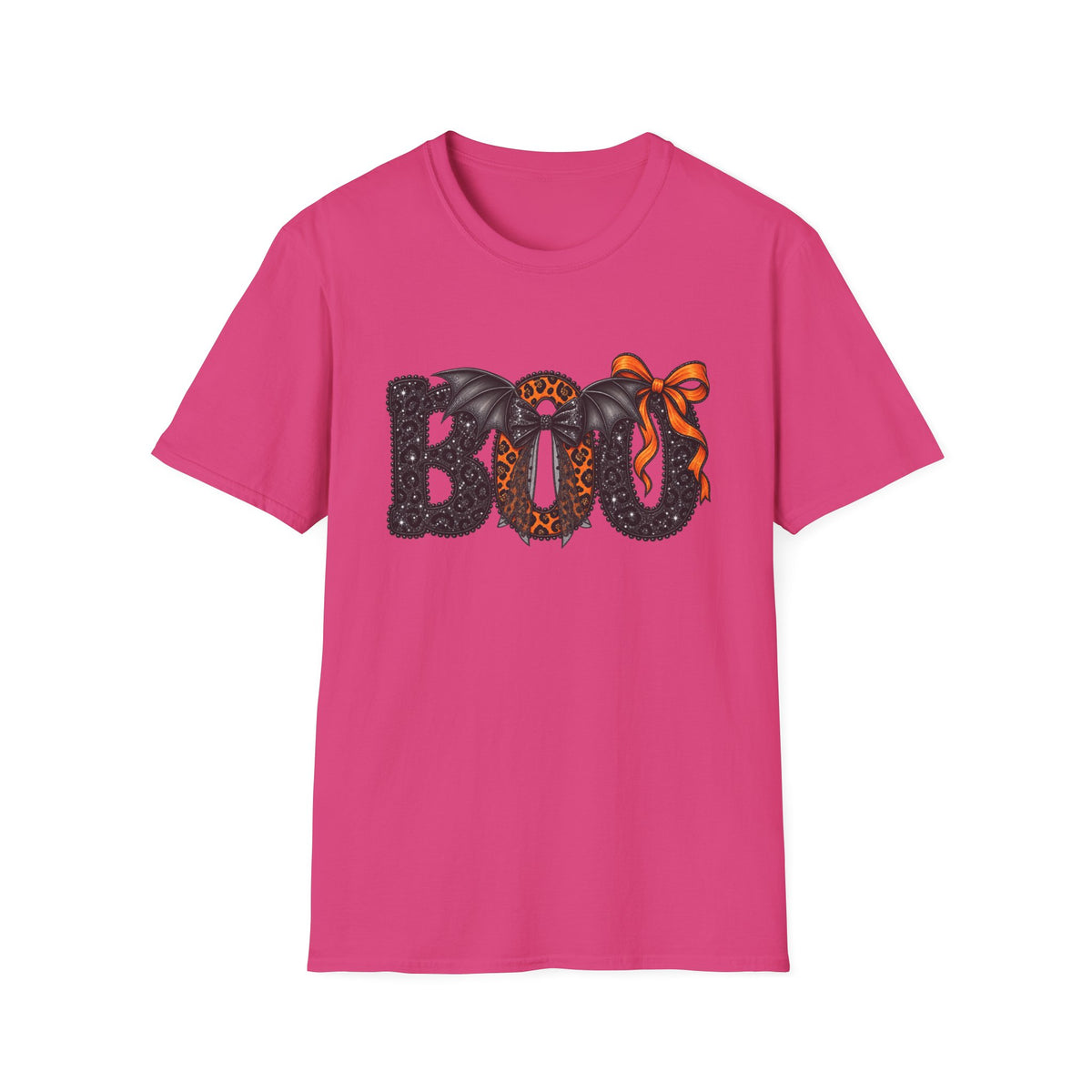 Boo Halloween T-Shirt — Leopard Bat Bow "BOO" Graphic Tee