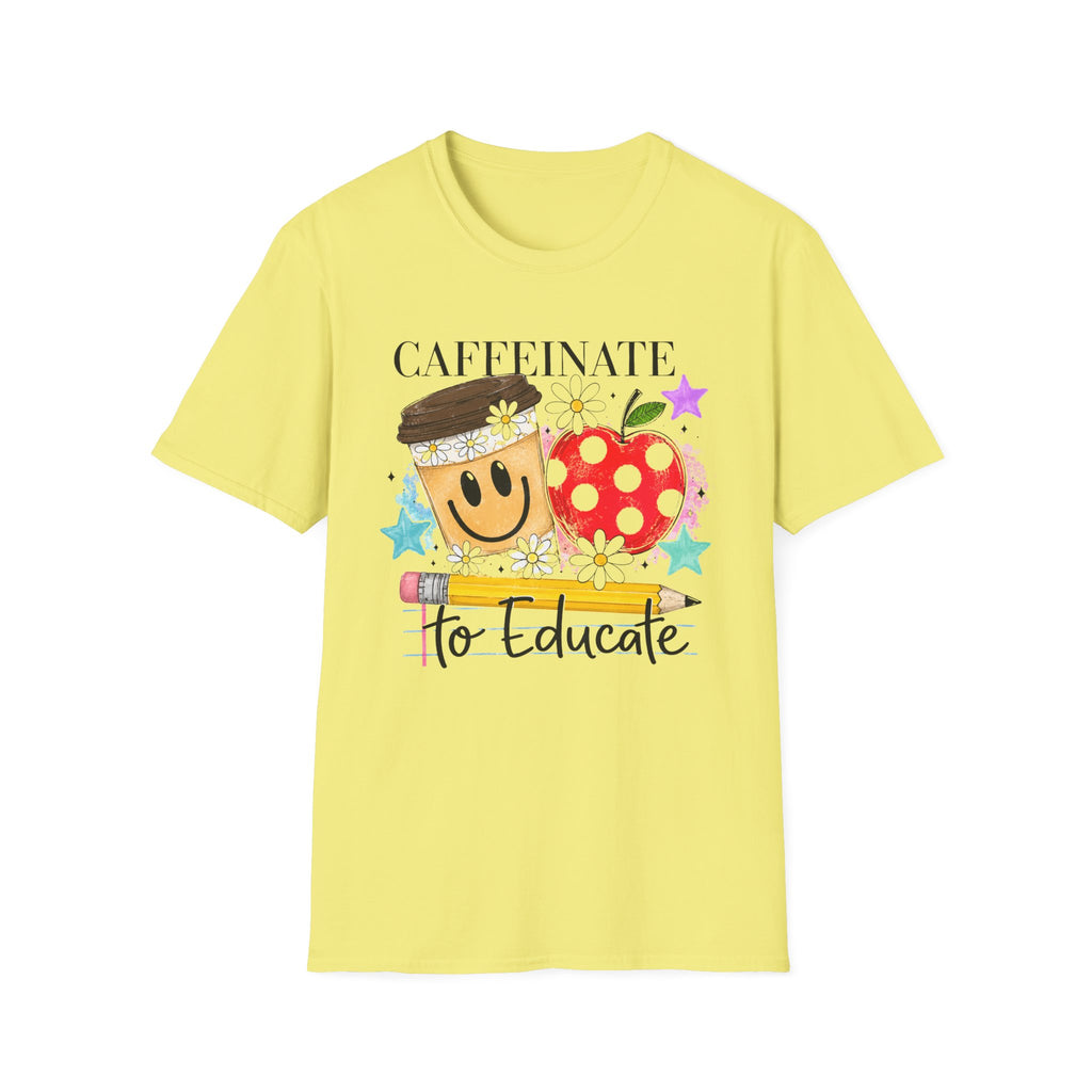 Caffeinate to Educate Teacher T‑Shirt — Cute Coffee & Apple Back‑to‑School Tee