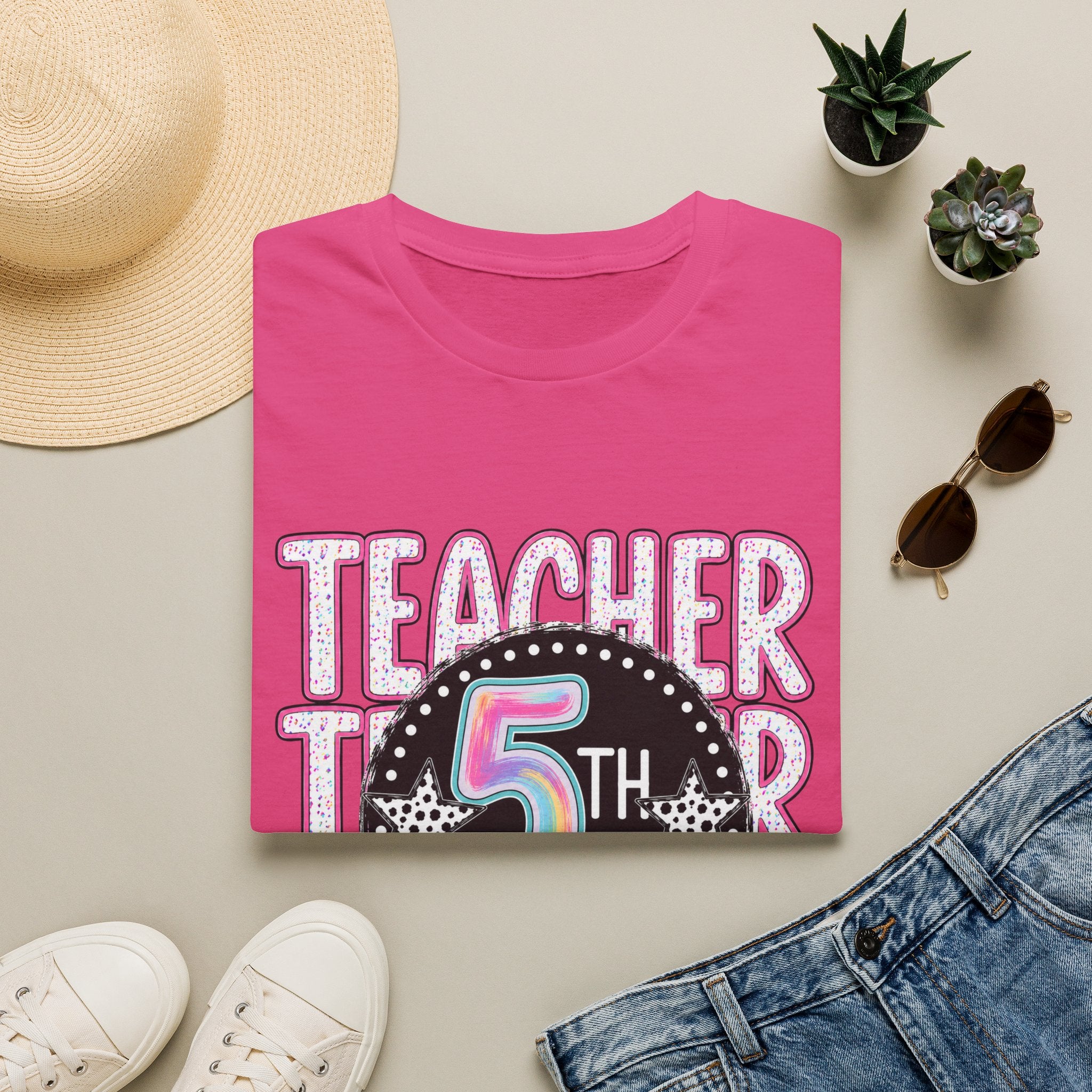 5th Grade Teacher T-Shirt — Colorful Chalkboard Design