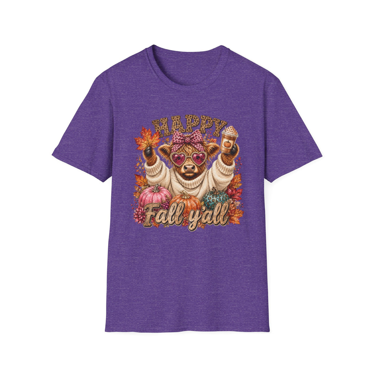 Happy Fall Y'all T-Shirt — Cute Cow in Sweater Autumn Tee