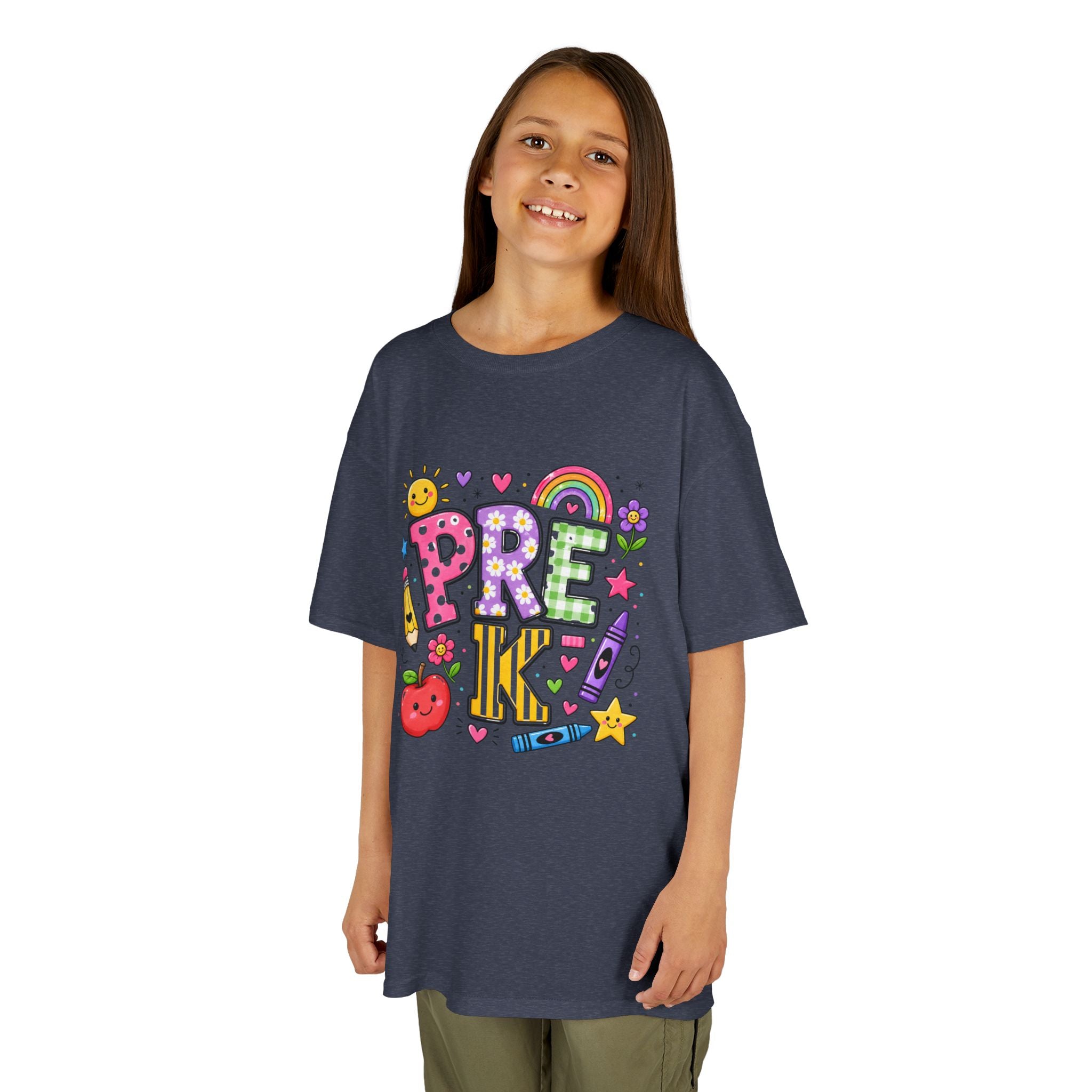 Kids Tee — Colorful 'PRE-K!' Back-to-School Shirt with Cute School Doodles