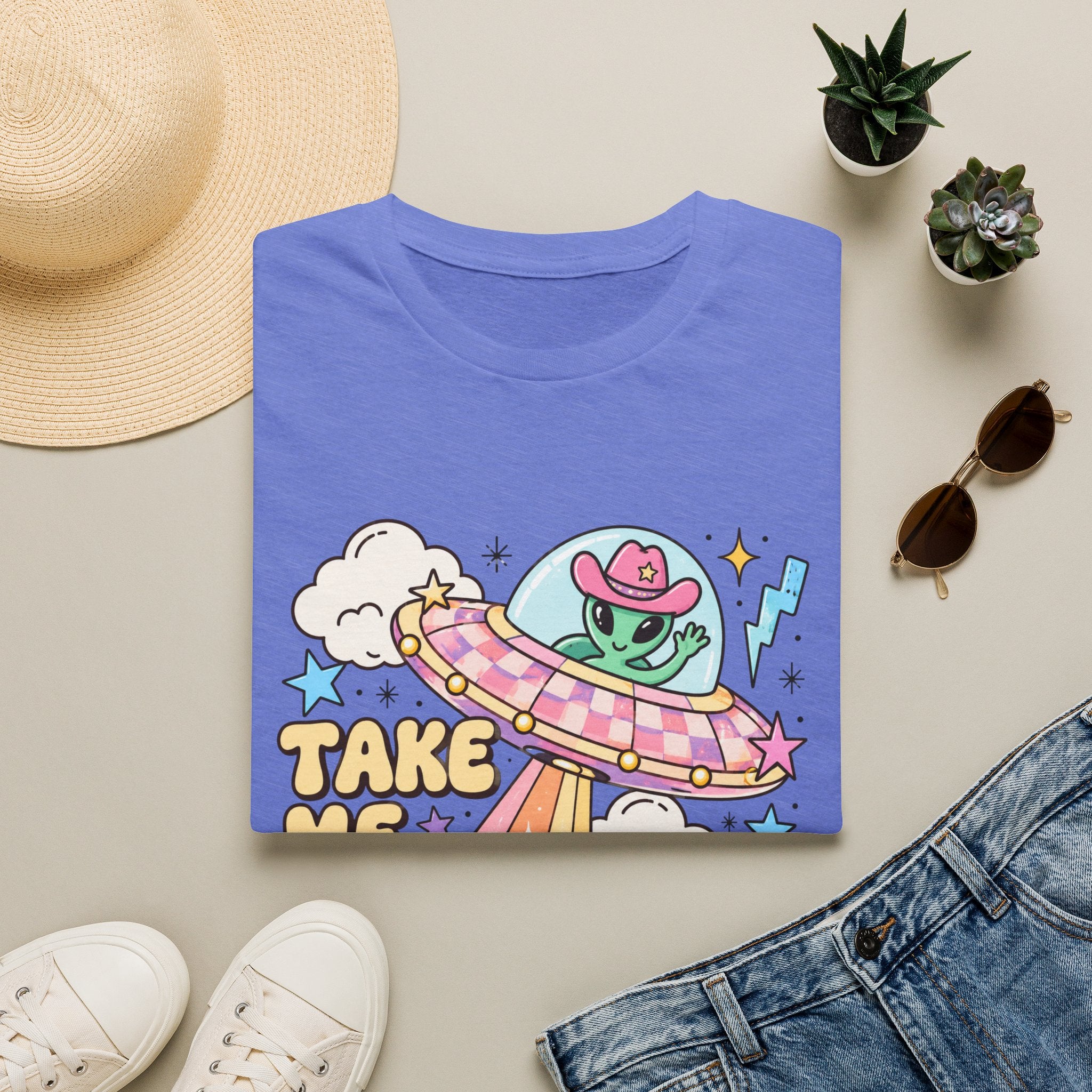 T-Shirt — “Take Me to Your Readers” Alien UFO Cute Graphic Tee
