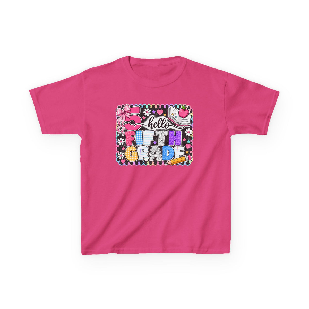Kids T-Shirt — "Hello Fifth Grade" Colorful Back-to-School Tee