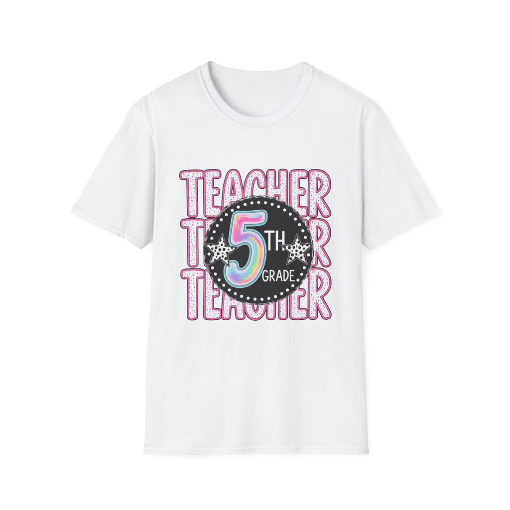 5th Grade Teacher T-Shirt — Colorful Chalkboard Design