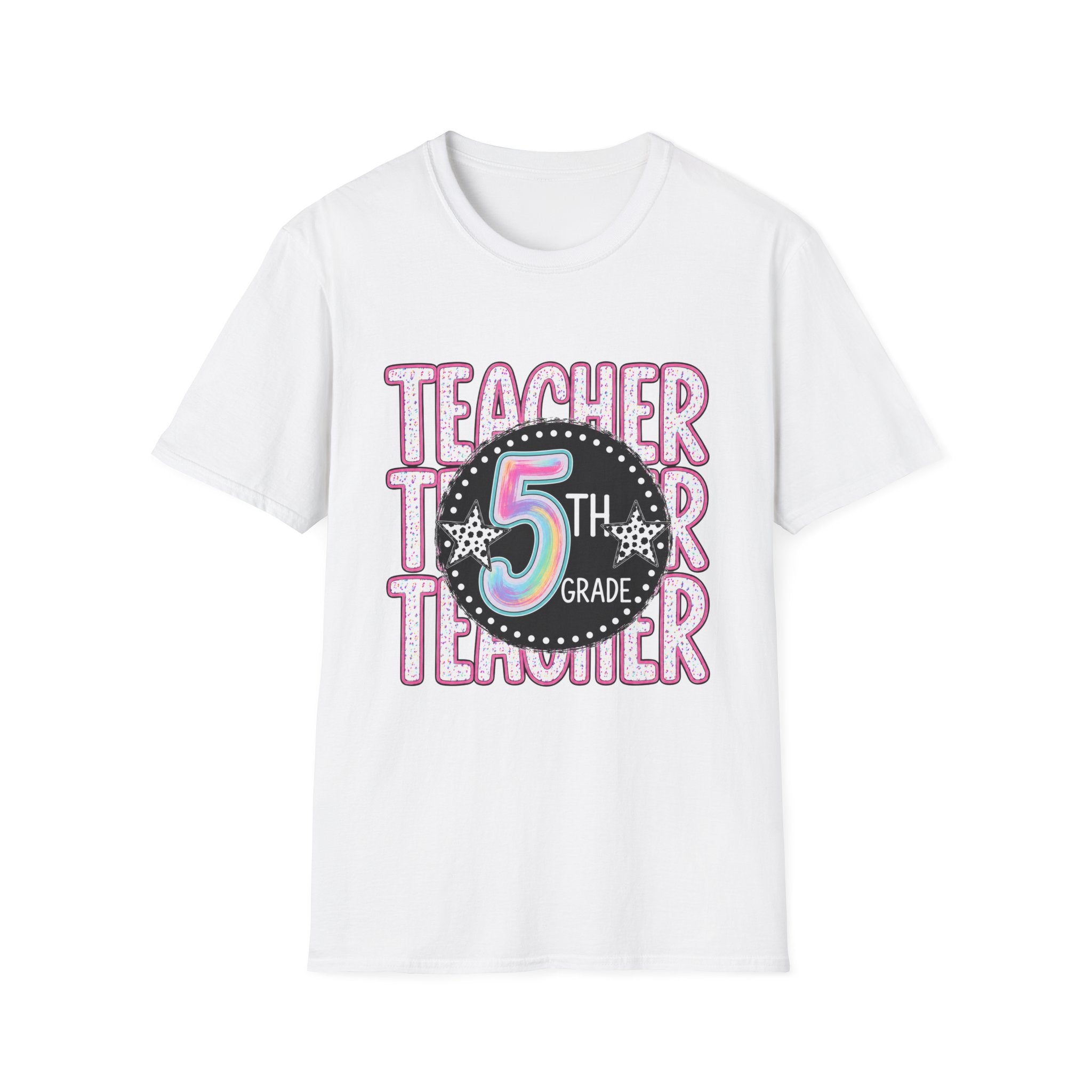 5th Grade Teacher T-Shirt — Colorful Chalkboard Design