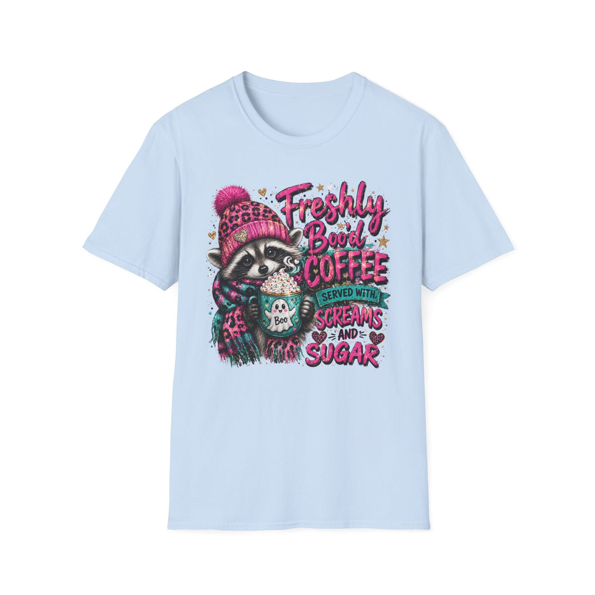 T-Shirt — "Freshly Brewed Coffee" Raccoon Graphic Tee