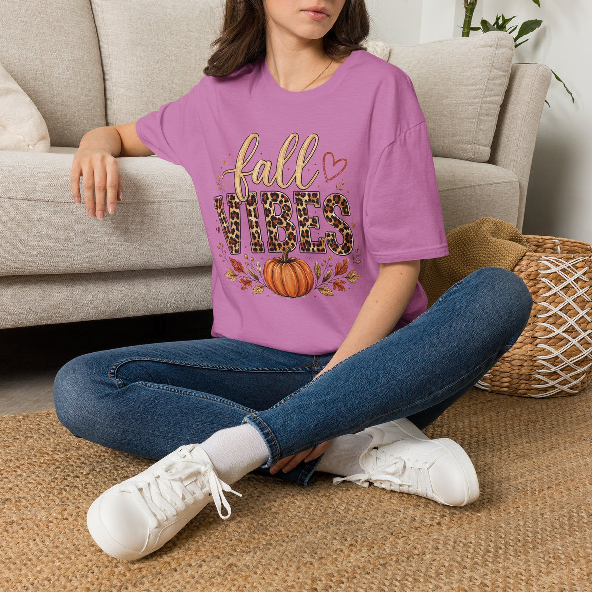 Fall Vibes T-Shirt — Leopard Print Pumpkin Autumn Graphic Tee