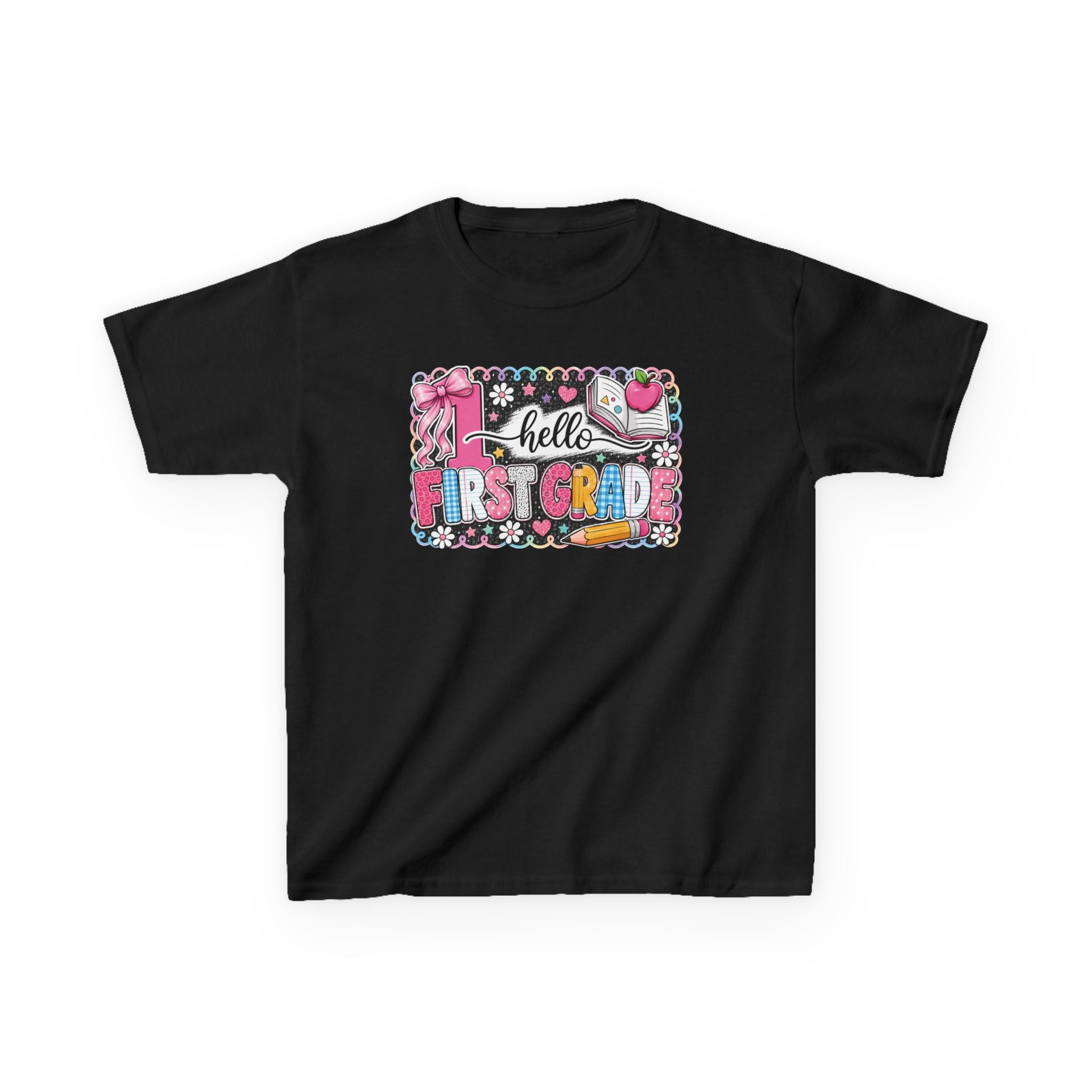 First Grade Kids T‑Shirt - "Hello First Grade" Colorful School Back-to-School Tee