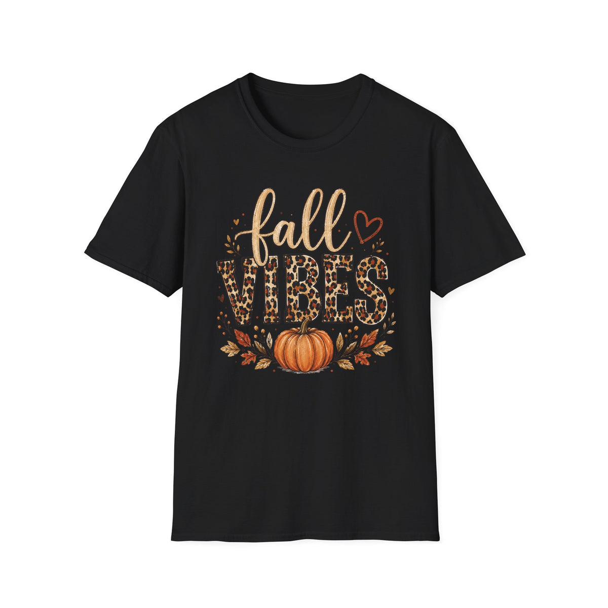 Fall Vibes T-Shirt — Leopard Print Pumpkin Autumn Graphic Tee