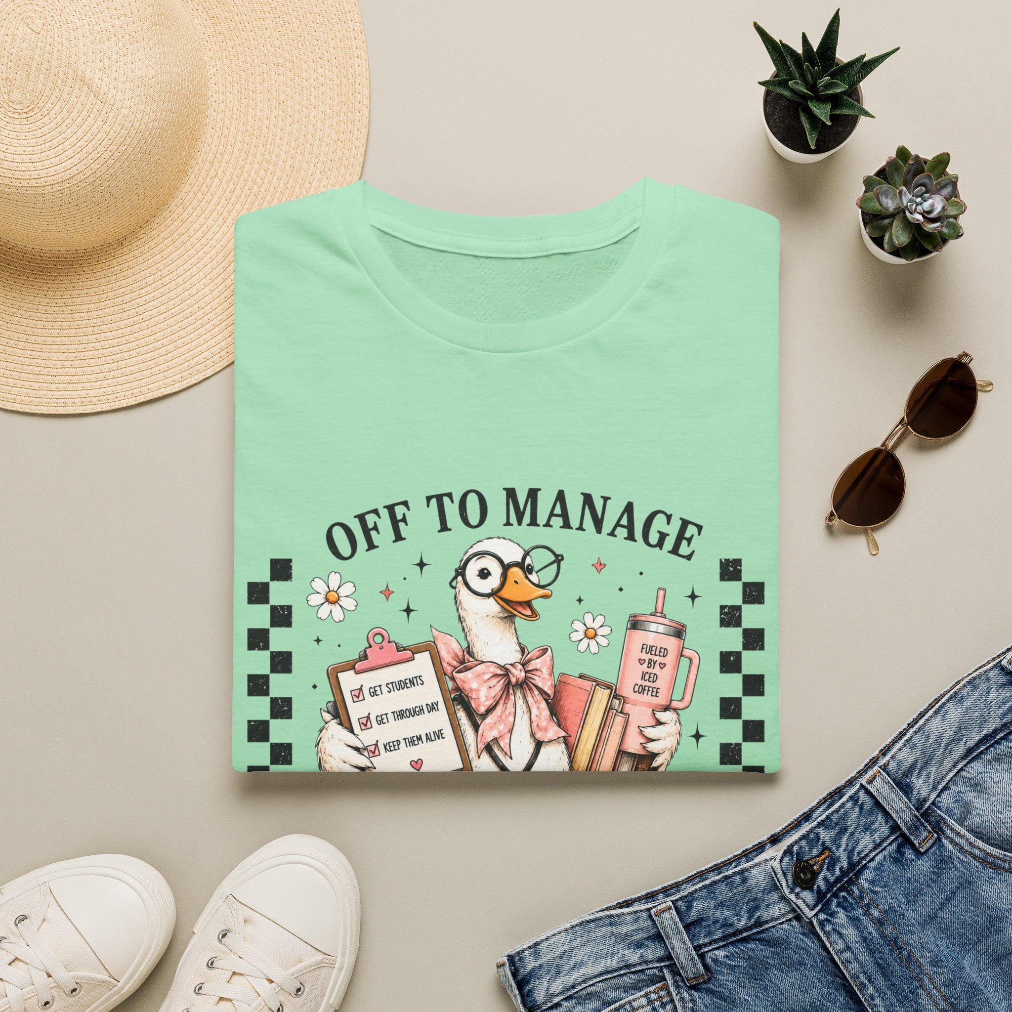 T-Shirt — "Off to Manage the Madness" Cute Duck Manager Graphic Tee