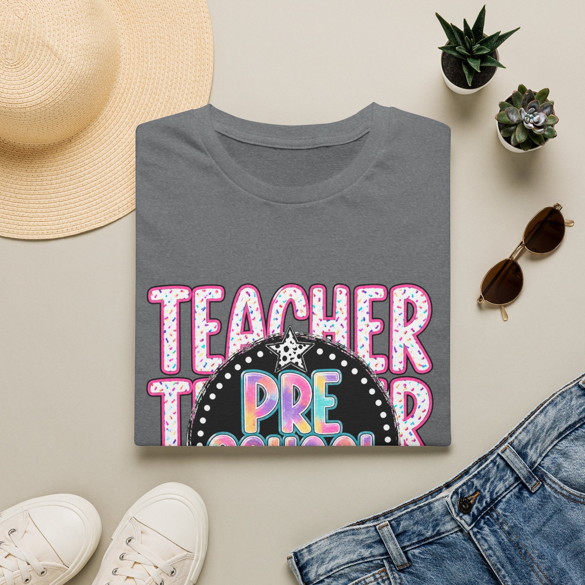 Preschool Teacher T‑Shirt — Cute Colorful 'Pre School' Chalkboard Design