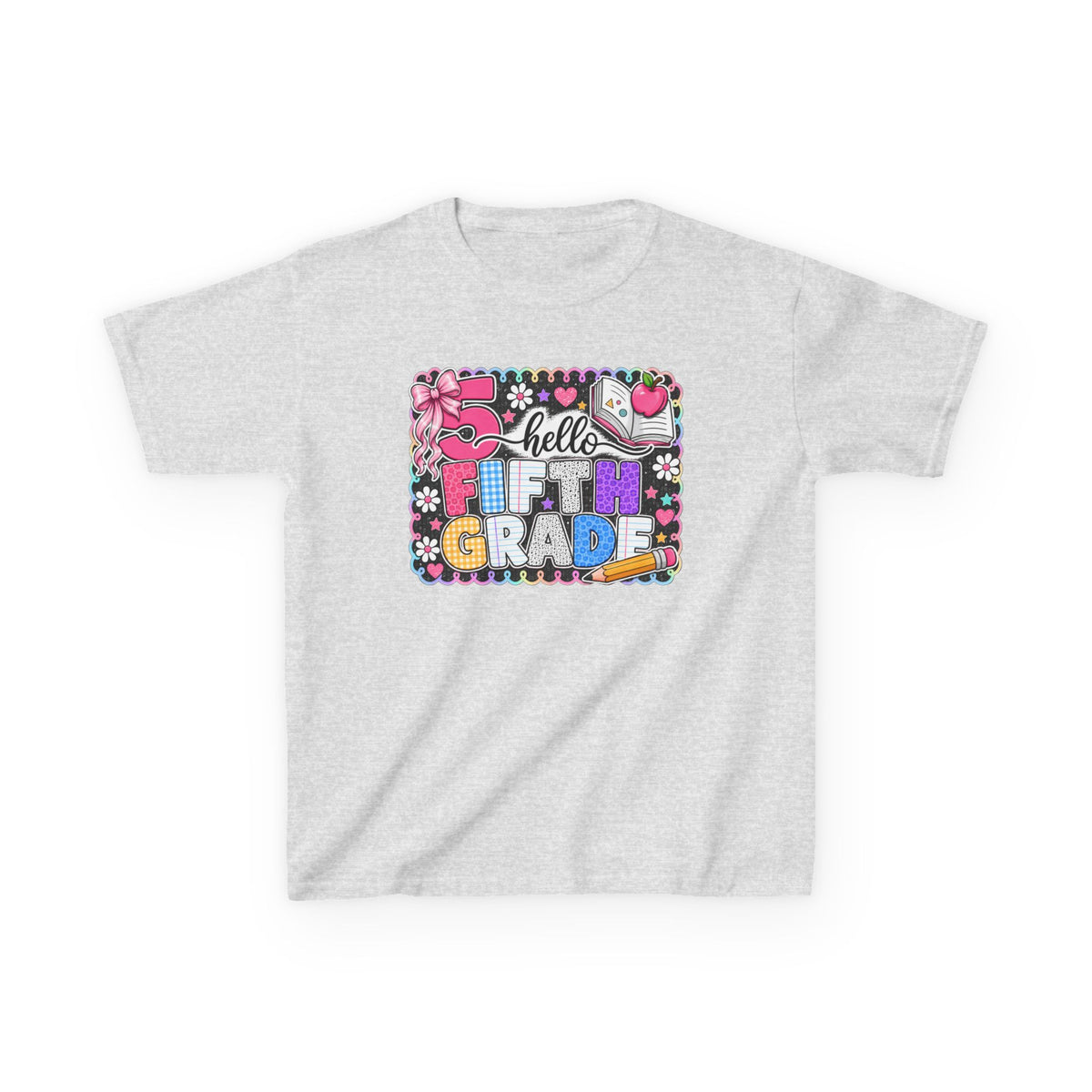 Kids T-Shirt — "Hello Fifth Grade" Colorful Back-to-School Tee