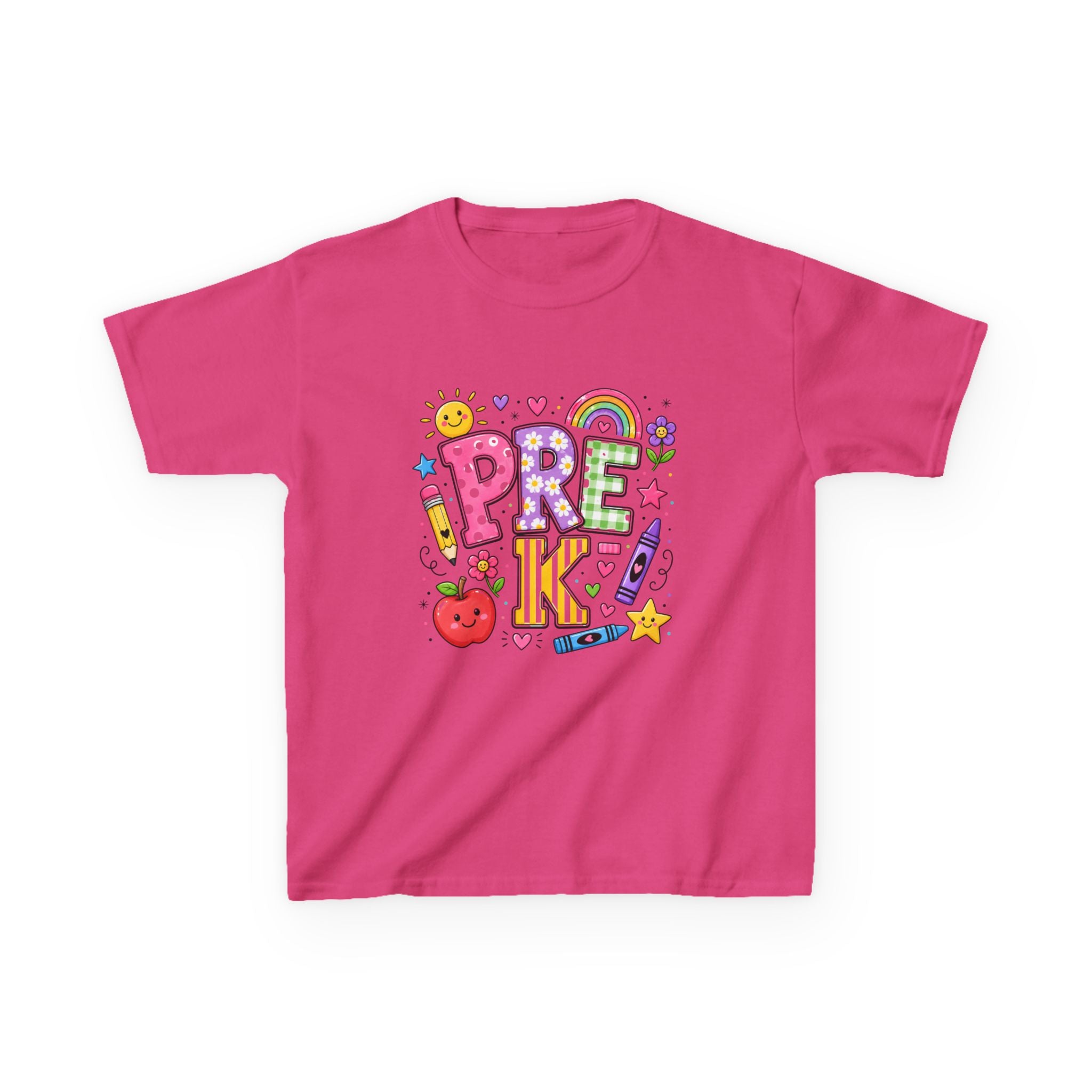 Kids Tee — Colorful 'PRE-K!' Back-to-School Shirt with Cute School Doodles