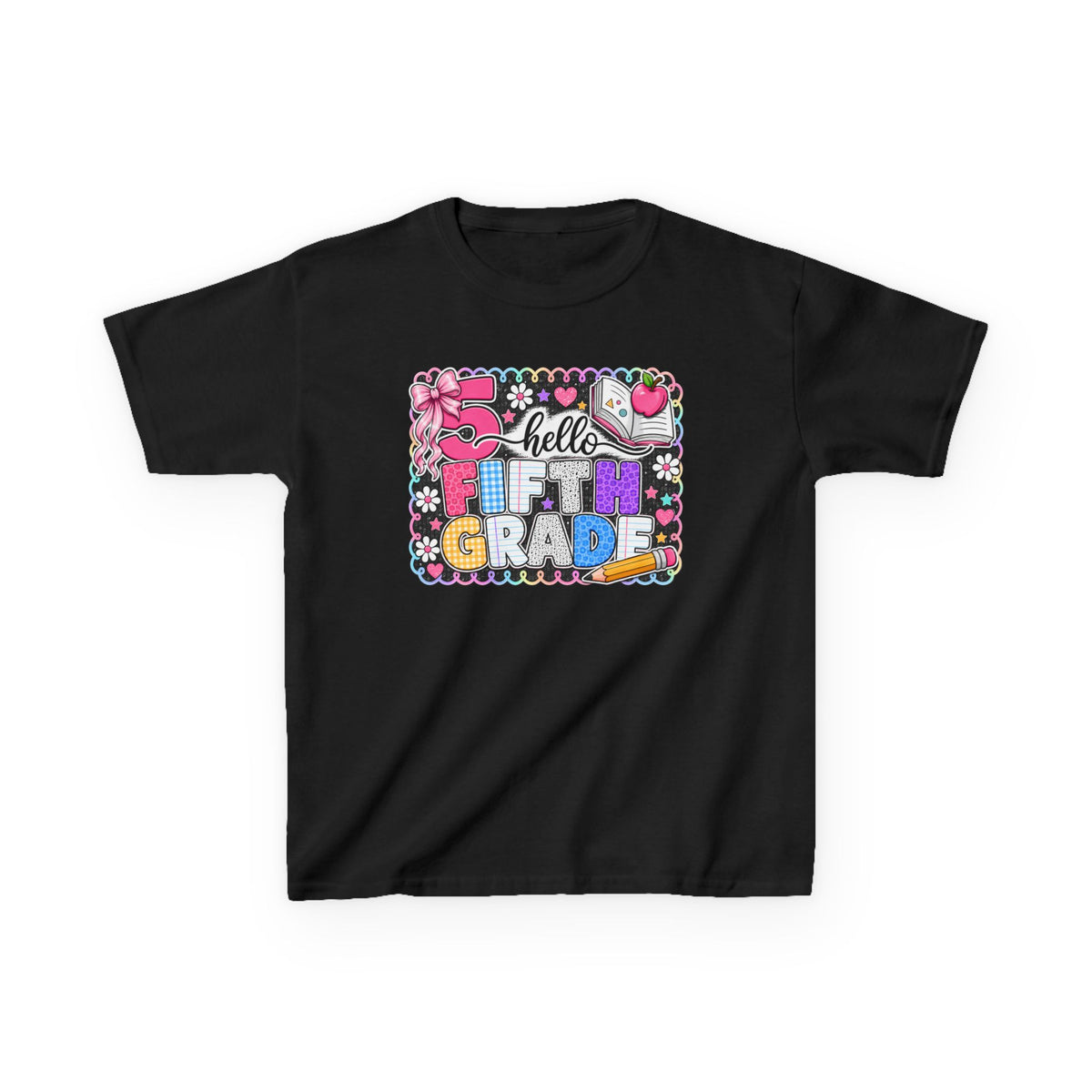 Kids T-Shirt — "Hello Fifth Grade" Colorful Back-to-School Tee