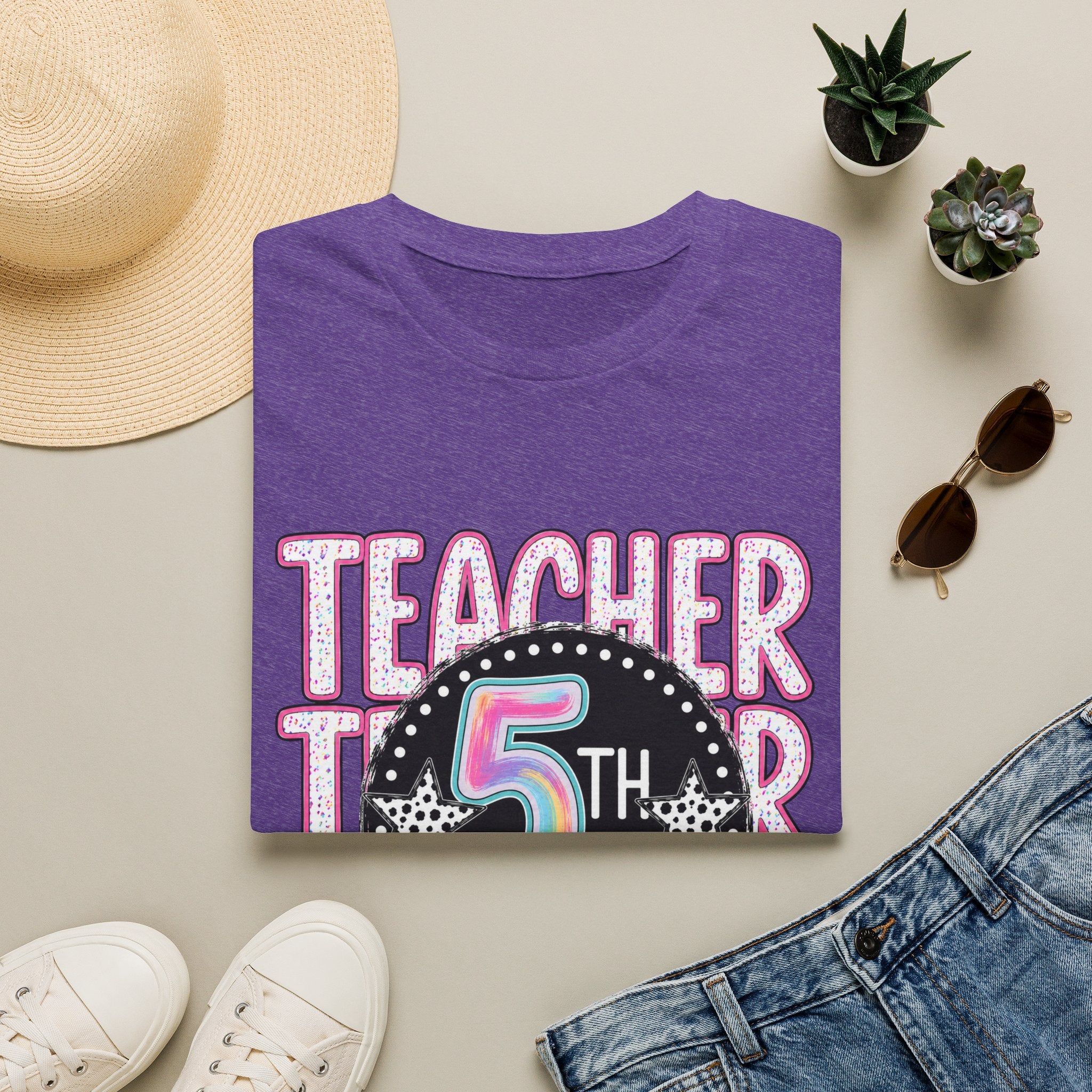 5th Grade Teacher T-Shirt — Colorful Chalkboard Design