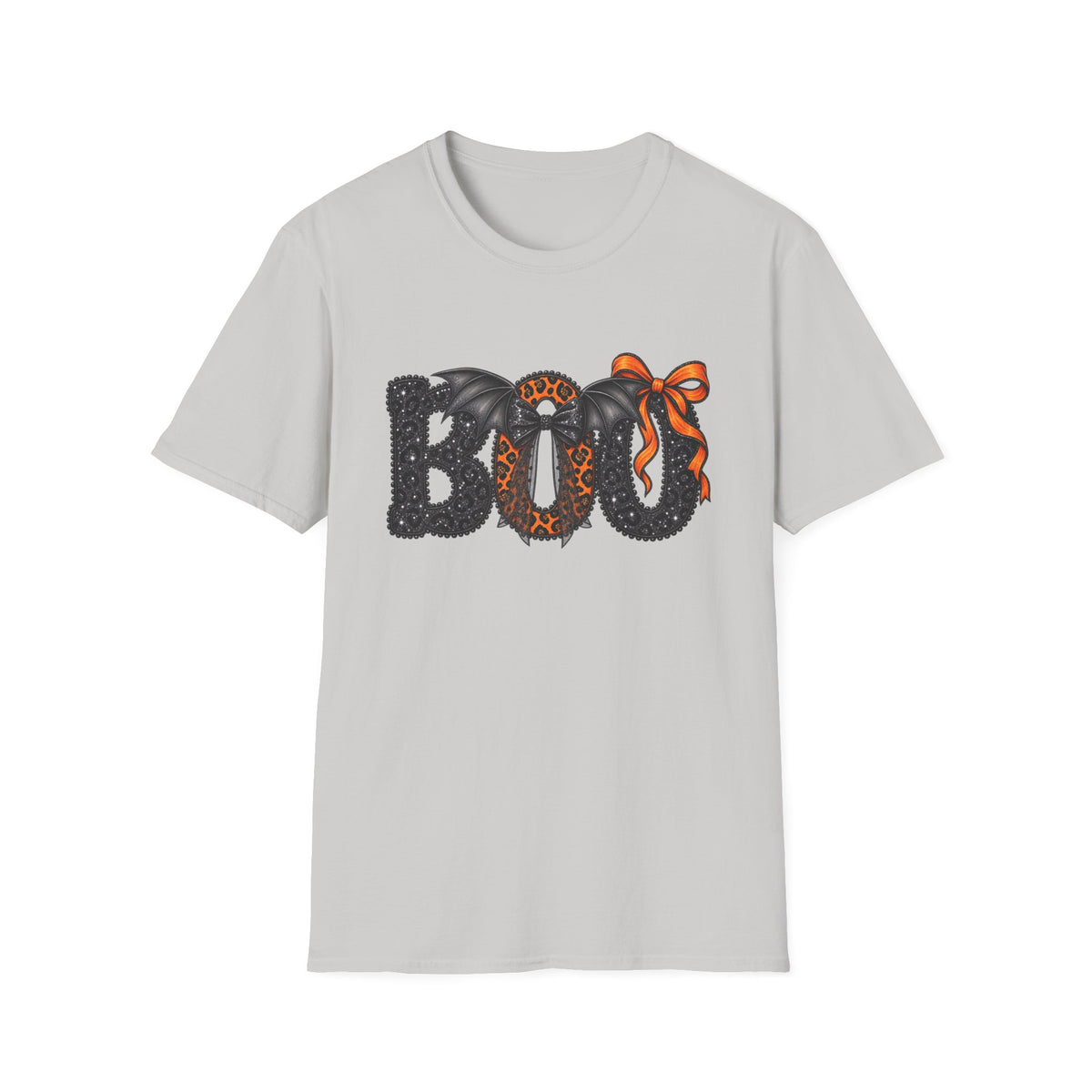 Boo Halloween T-Shirt — Leopard Bat Bow "BOO" Graphic Tee
