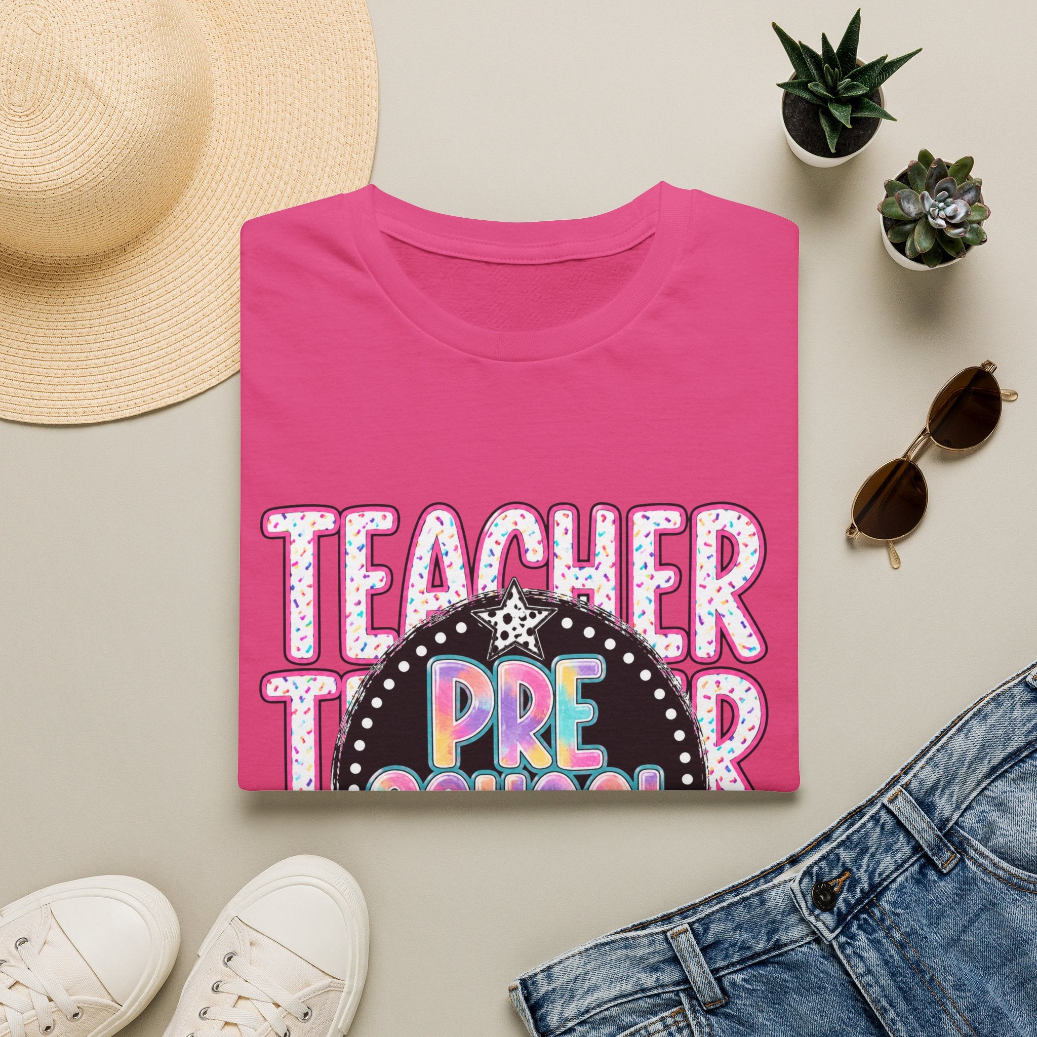 Preschool Teacher T‑Shirt — Cute Colorful 'Pre School' Chalkboard Design