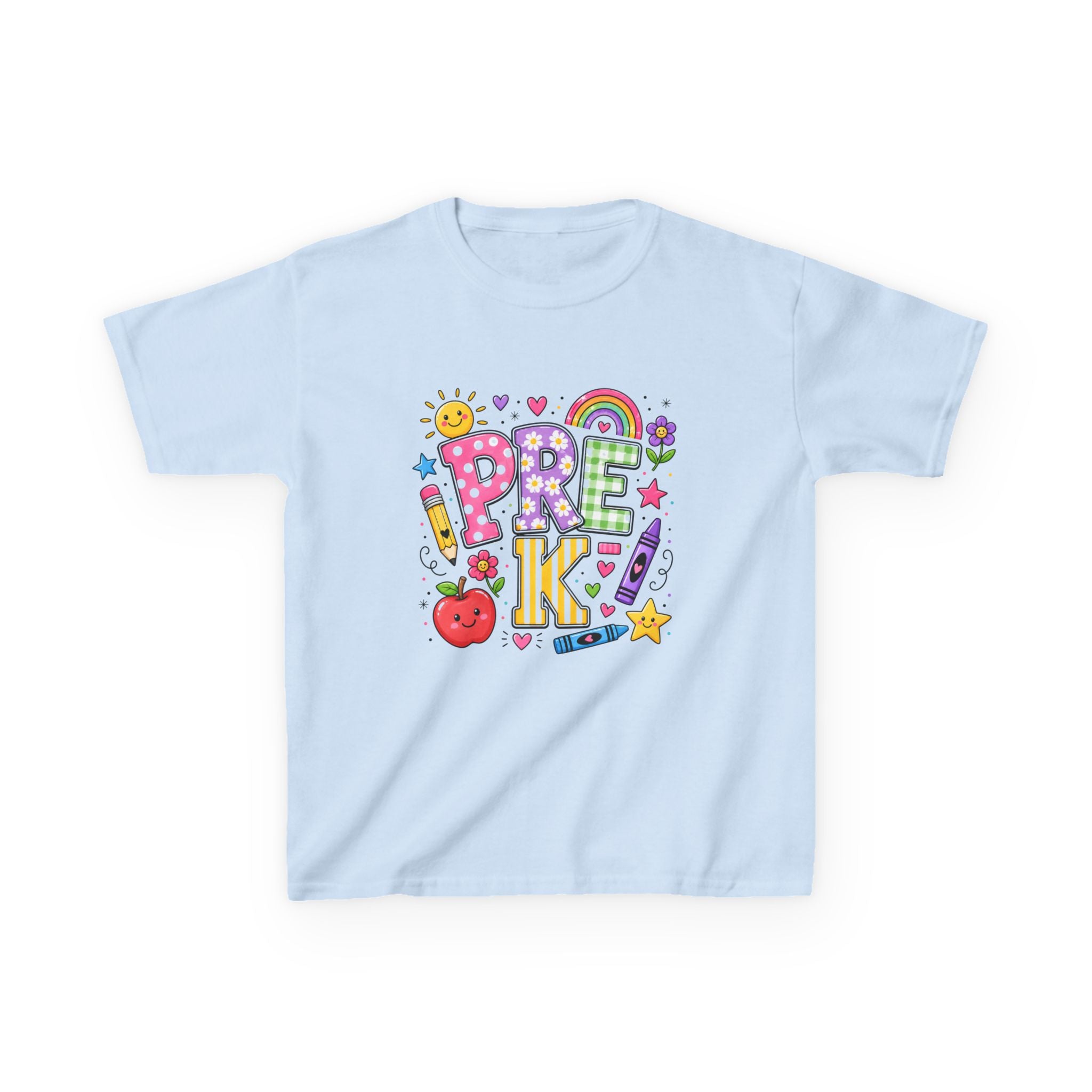Kids Tee — Colorful 'PRE-K!' Back-to-School Shirt with Cute School Doodles