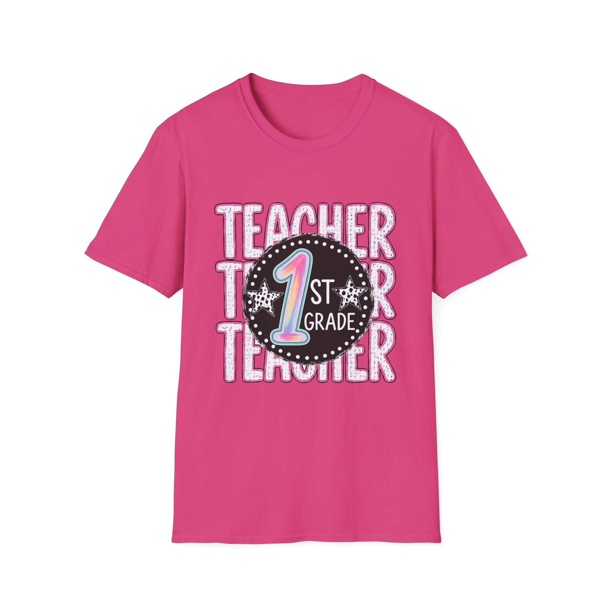 1st Grade Teacher T‑Shirt — Cute Pink Chalkboard Design for Elementary Teachers