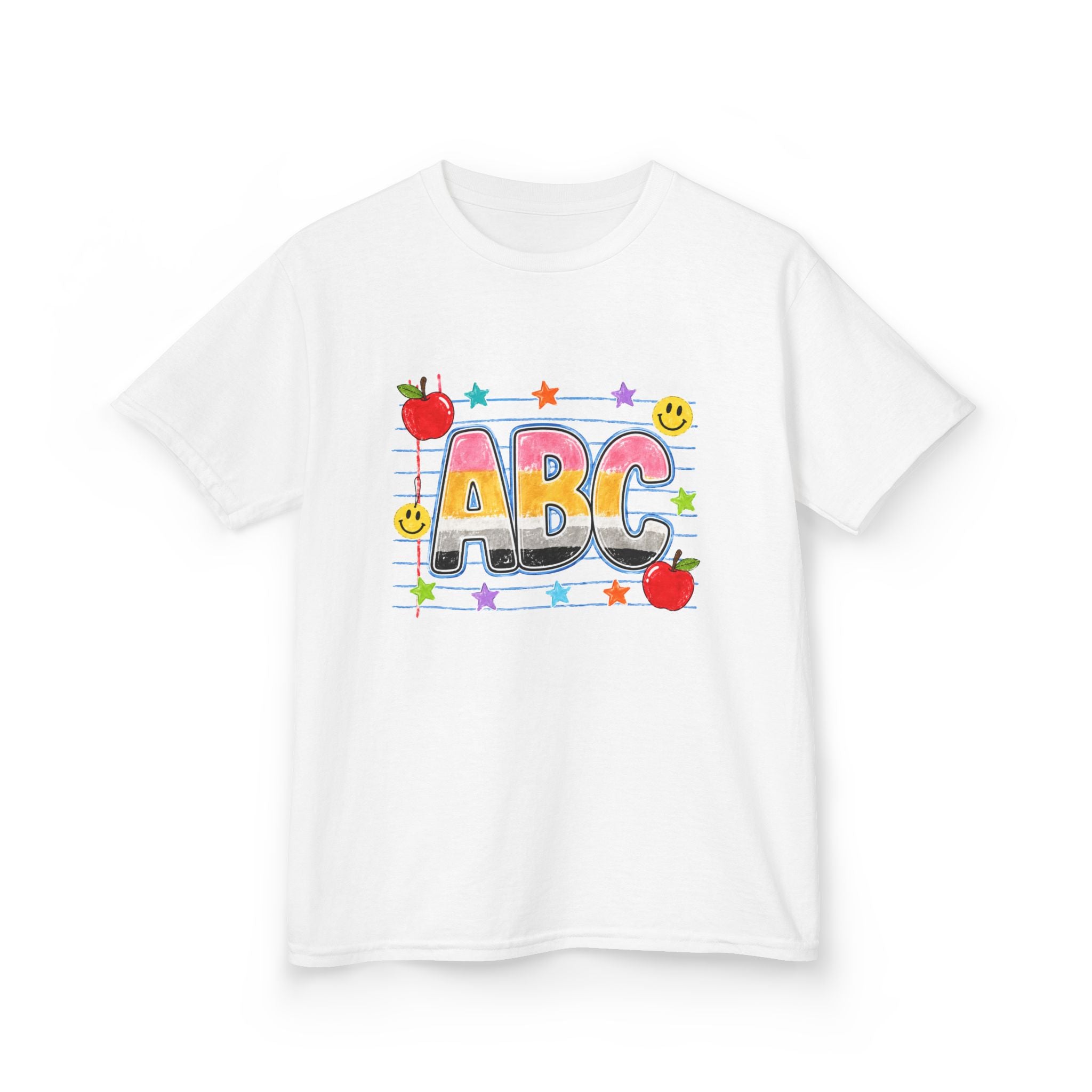 Kids ABC School T-Shirt — Colorful Back-to-School Tee with Apples & Stars
