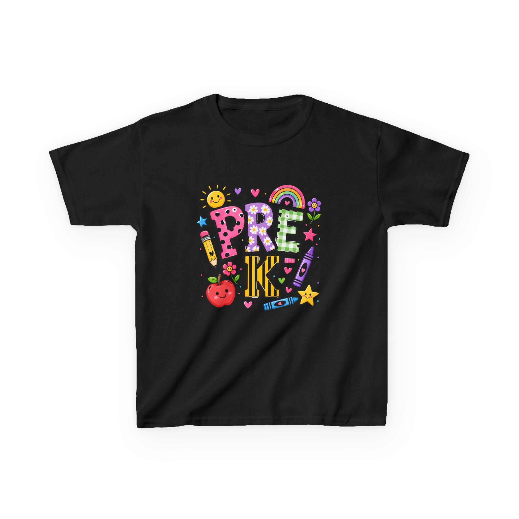 Kids Tee — Colorful 'PRE-K!' Back-to-School Shirt with Cute School Doodles